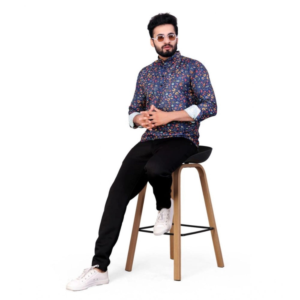 Men's Cotton Blended Printed Full Sleeve Shortkurta (Multicolor) - GillKart