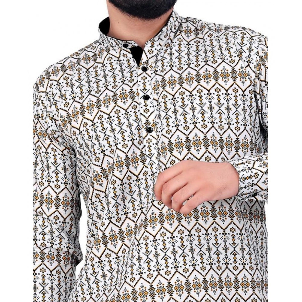 Men's Cotton Blended Printed Full Sleeve Shortkurta (Multicolor) - GillKart