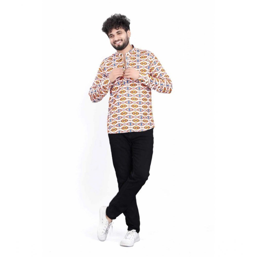 Men's Cotton Blended Printed Full Sleeve Shortkurta (Multicolor) - GillKart