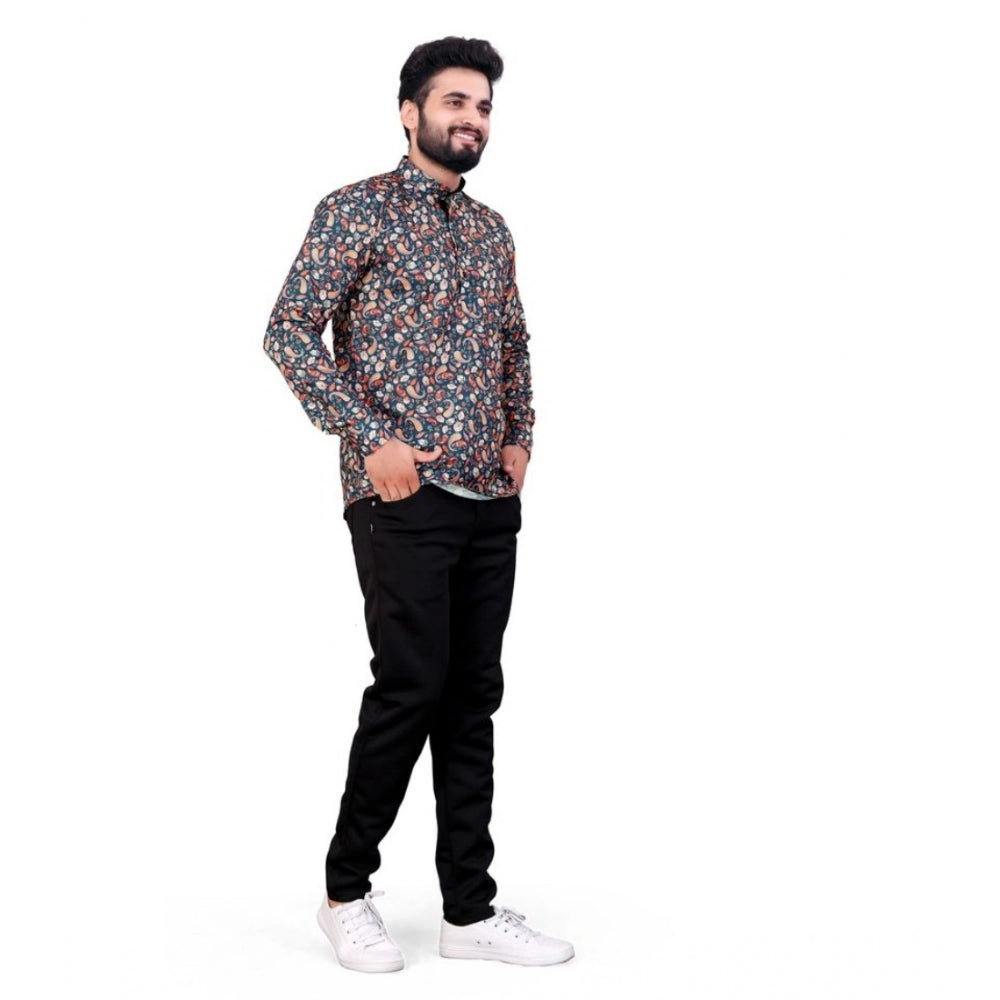 Men's Cotton Blended Printed Full Sleeve Shortkurta (Multicolor) - GillKart