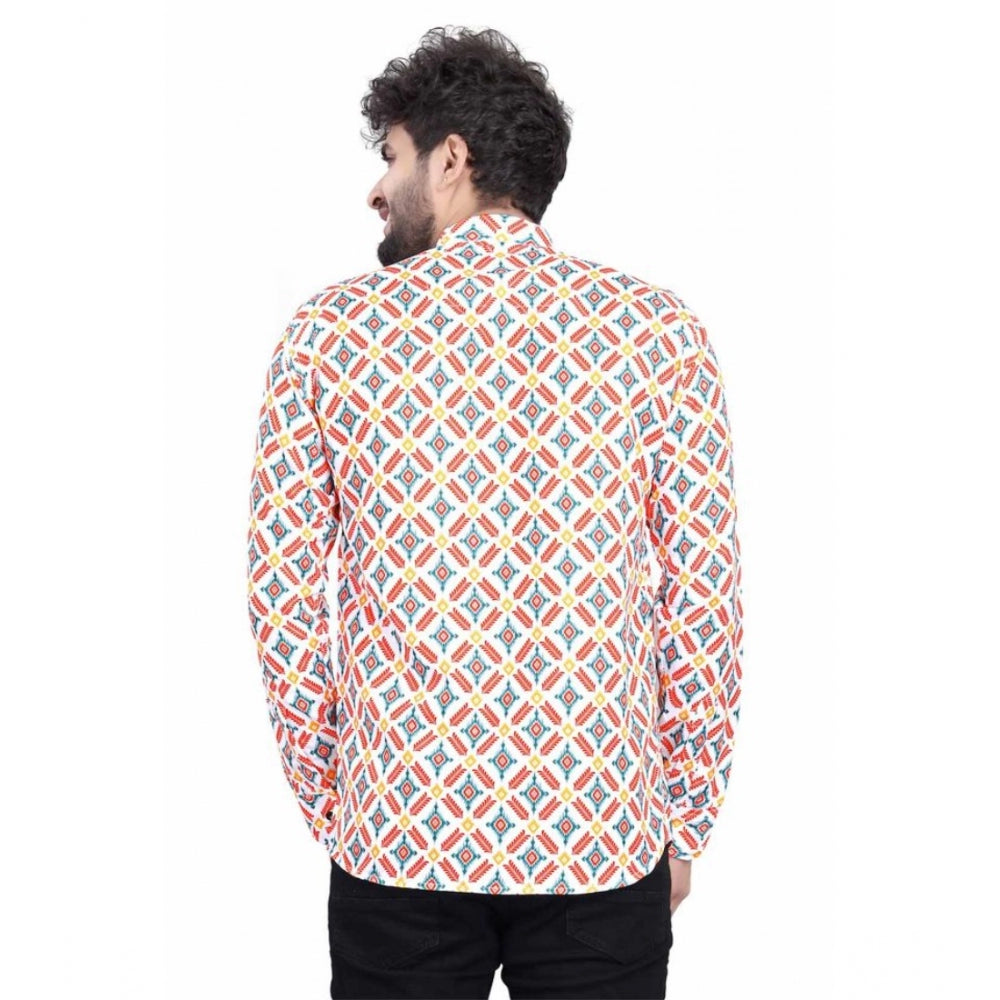 Men's Cotton Blended Printed Full Sleeve Shortkurta (Multicolor) - GillKart