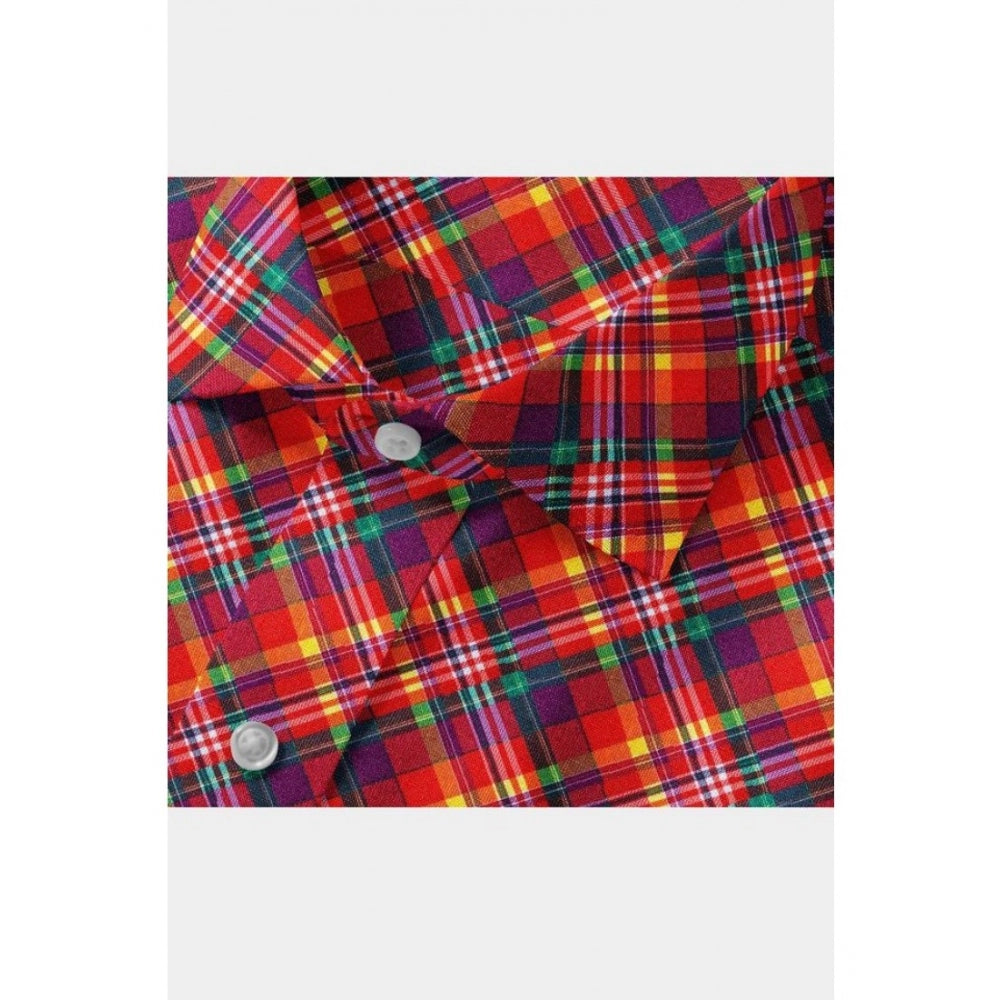 Men's Cotton Blended Checked Full Sleeve Shirt (Red) - GillKart