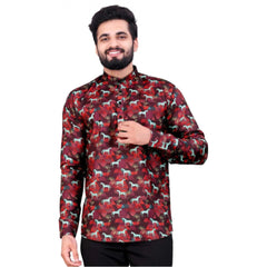 Men's Cotton Blended Printed Full Sleeve Shortkurta (Multicolor) - GillKart