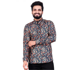 Men's Cotton Blended Printed Full Sleeve Shortkurta (Multicolor) - GillKart