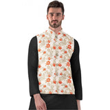 Men's Jacquard Printed Full Sleeve Waistcoat (Orange-Beige) - GillKart