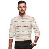 Men's Cotton Blended Printed Full Sleeve Shirt (White-Red) - GillKart