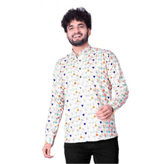 Men's Cotton Blended Printed Full Sleeve Shortkurta (Multicolor) - GillKart