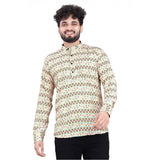 Men's Cotton Blended Printed Full Sleeve Shortkurta (Multicolor) - GillKart