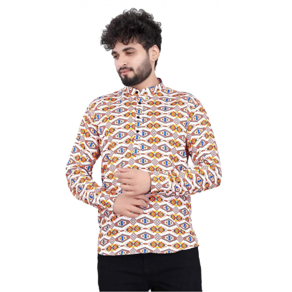 Men's Cotton Blended Printed Full Sleeve Shortkurta (Multicolor) - GillKart