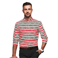 Men's Cotton Blended Striped Full Sleeve Shirt (Red-White) - GillKart