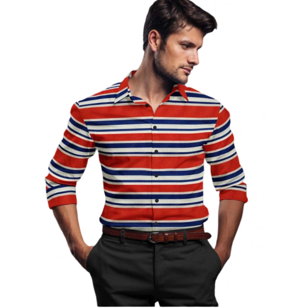 Men's Cotton Blended Striped Full Sleeve Shirt (Red-Blue) - GillKart