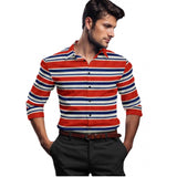 Men's Cotton Blended Striped Full Sleeve Shirt (Red-Blue) - GillKart