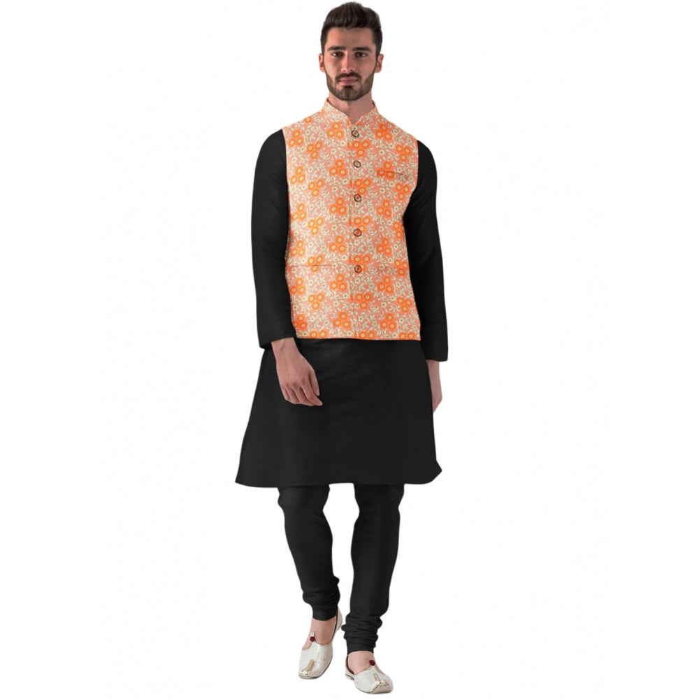 Men's Jacquard Printed Full Sleeve Waistcoat (Orange) - GillKart