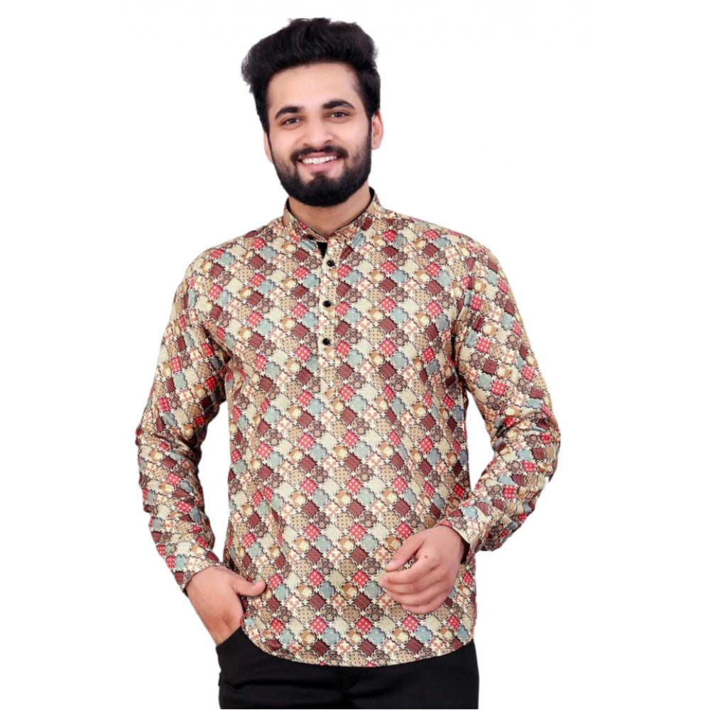 Men's Cotton Blended Printed Full Sleeve Shortkurta (Multicolor) - GillKart