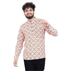 Men's Cotton Blended Printed Full Sleeve Shortkurta (Multicolor) - GillKart