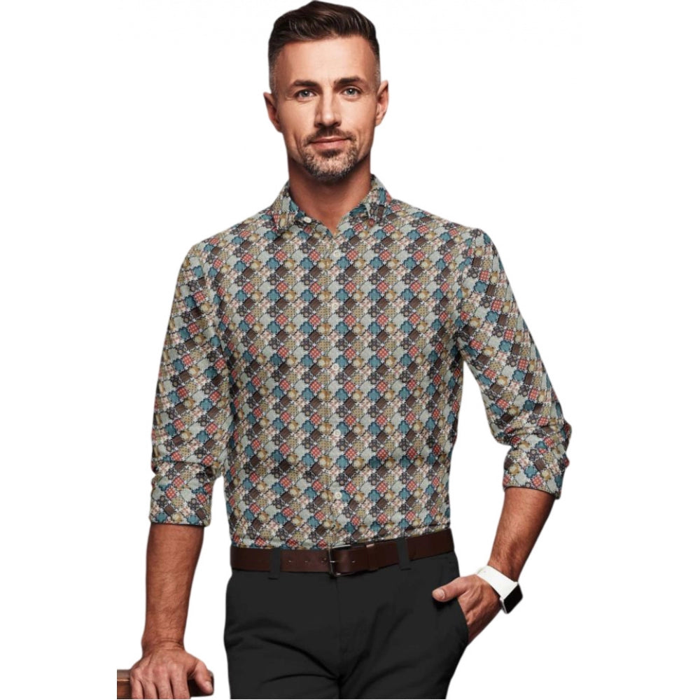 Men's Cotton Blended Printed Full Sleeve Shirt (Multicolor) - GillKart