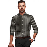 Men's Cotton Blended Striped Full Sleeve Shirt (Black-White) - GillKart