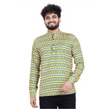 Men's Cotton Blended Printed Full Sleeve Shortkurta (Multicolor) - GillKart