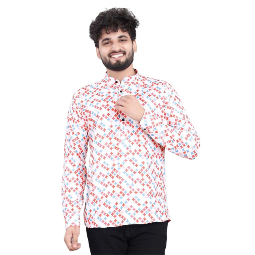 Men's Cotton Blended Printed Full Sleeve Shortkurta (Multicolor) - GillKart