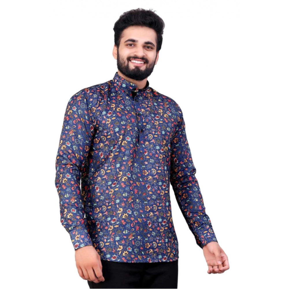 Men's Cotton Blended Printed Full Sleeve Shortkurta (Multicolor) - GillKart