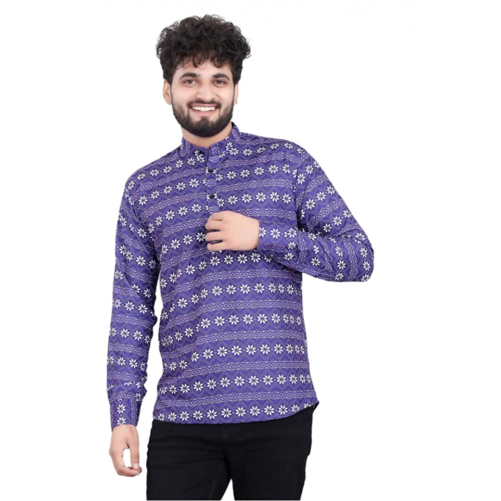 Men's Cotton Blended Printed Full Sleeve Shortkurta (Multicolor) - GillKart