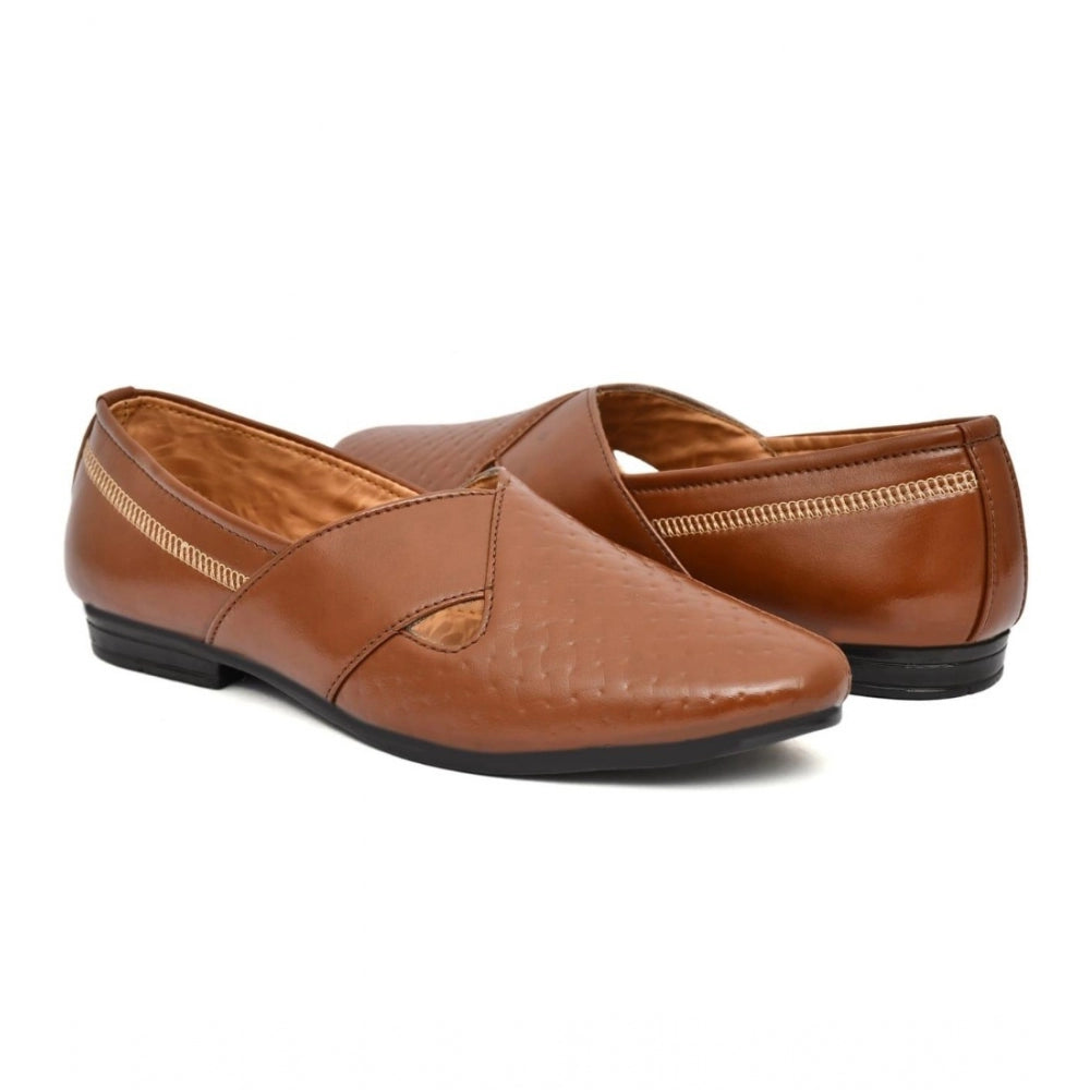 Men's Faux Leather Formal Shoes (Tan) - GillKart