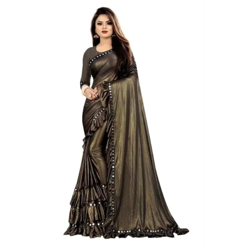 Women's Malai Lining Solid Saree With Unstitched Blouse (Coffee, 5.5 Mtr) - GillKart