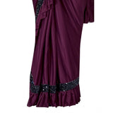 Women's Lycra Solid Saree With Unstitched Blouse (Wine, 5.5 Mtr) - GillKart