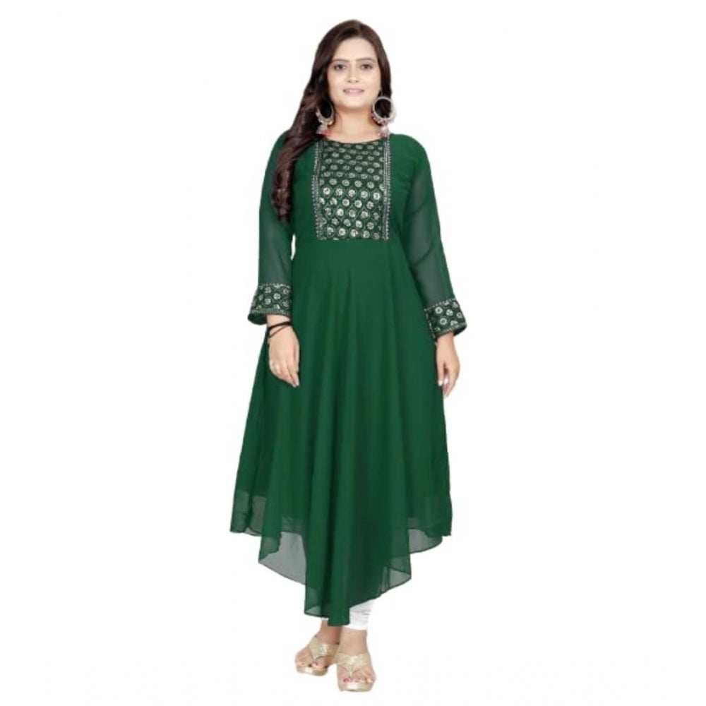 Women's Georgette Embroidered Kurti (Green) - GillKart