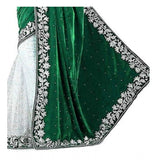 Women's Velvet Embroidered Saree With Unstitched Blouse (Green, 5.5 Mtr) - GillKart