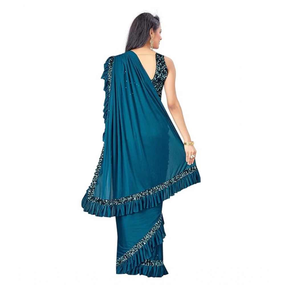 Women's Lycra Solid Saree With Unstitched Blouse (Rama, 5.5 Mtr) - GillKart