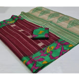 Women's Cotton Silk Printed Saree With Unstitched Blouse (Maroon, 5-5 Mtrs) - GillKart