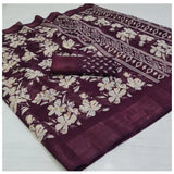 Women's Cotton Printed Saree With Unstitched Blouse (Wine, 5-5 Mtrs) - GillKart