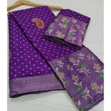 Women's Cotton Silk Printed Saree With Unstitched Blouse (Purple, 5-5 Mtrs) - GillKart