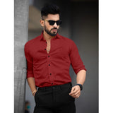 Men's Casual Full Sleeve Poly Viscose Collar Neck Shirt (Maroon) - GillKart