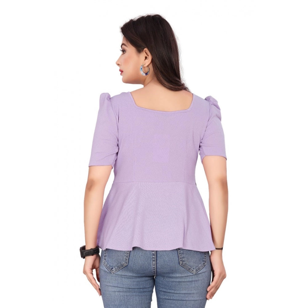 Women's Casual Puff Sleeves Lycra Blend Sweetheart Neck Top (Lavendar)