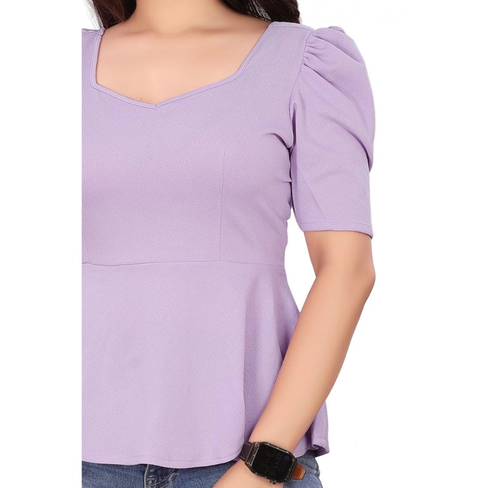 Women's Casual Puff Sleeves Lycra Blend Sweetheart Neck Top (Lavendar)