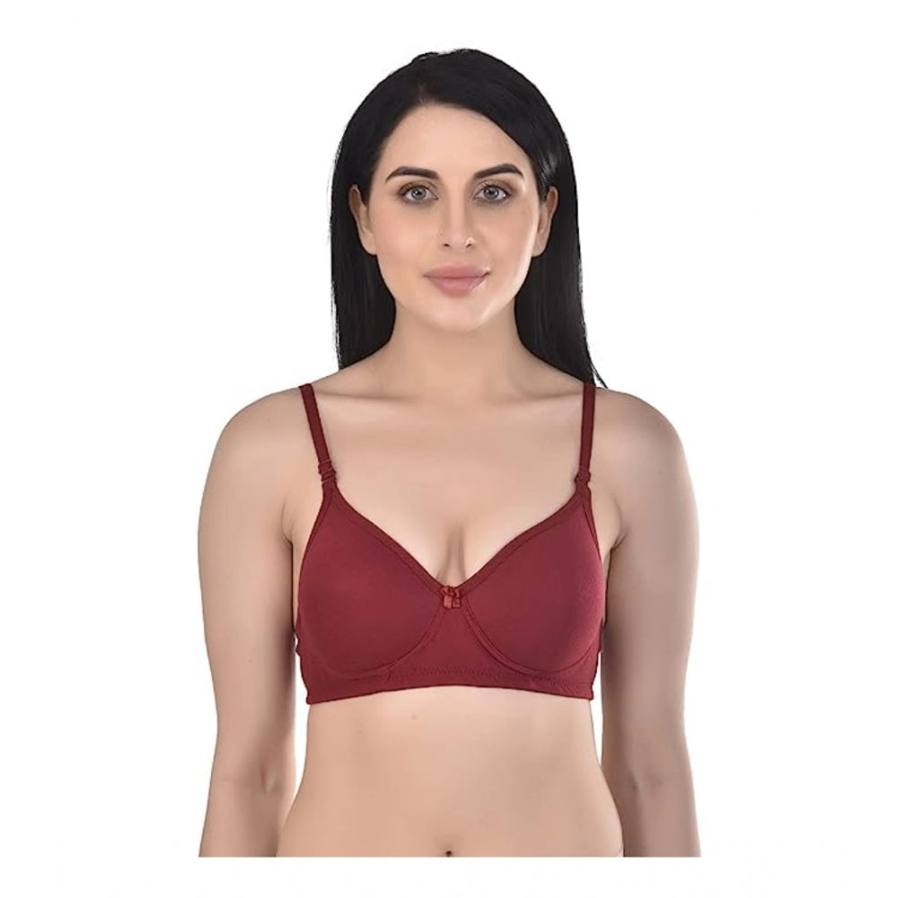 Women's Cotton Solid  Lightly Padded Bra (Marroon) - GillKart