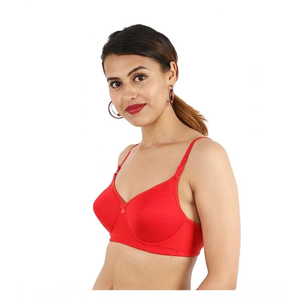 Women's Cotton Solid  Lightly Padded Bra (Red) - GillKart