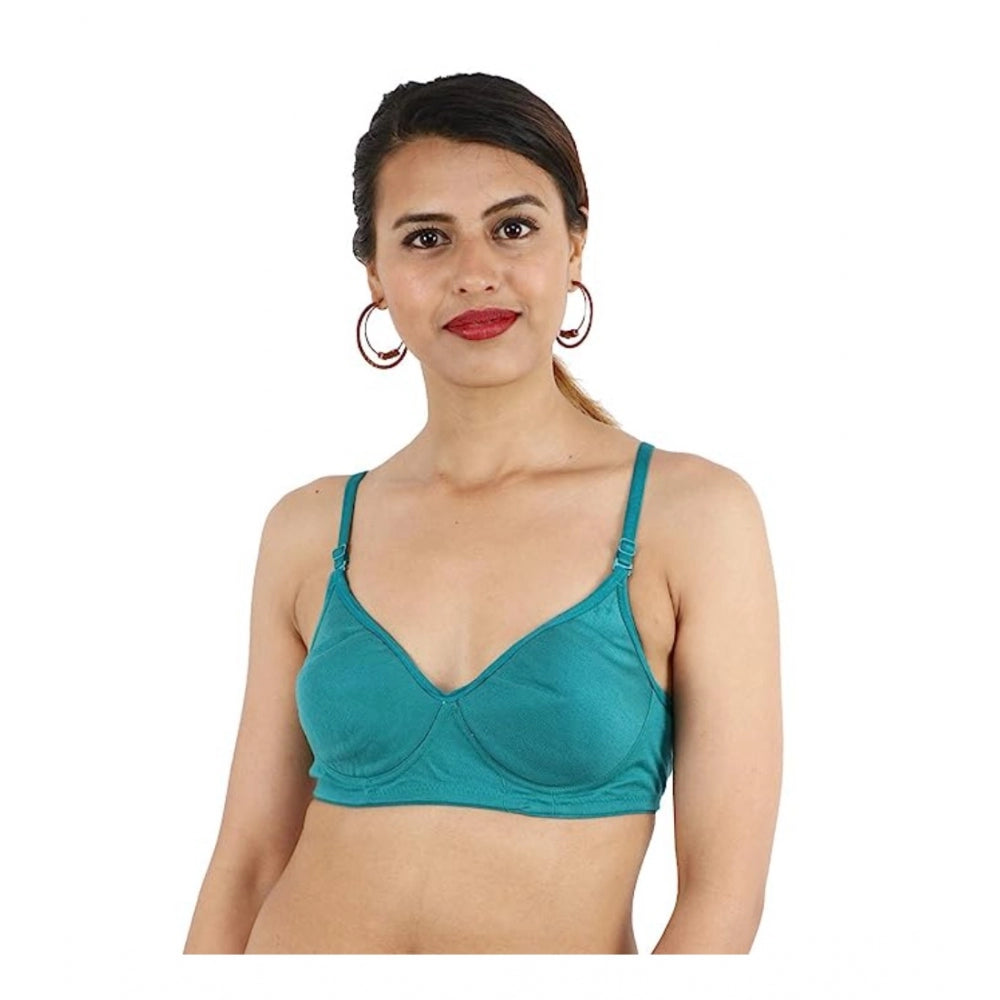 Women's Cotton Solid  Lightly Padded Bra (Blue) - GillKart