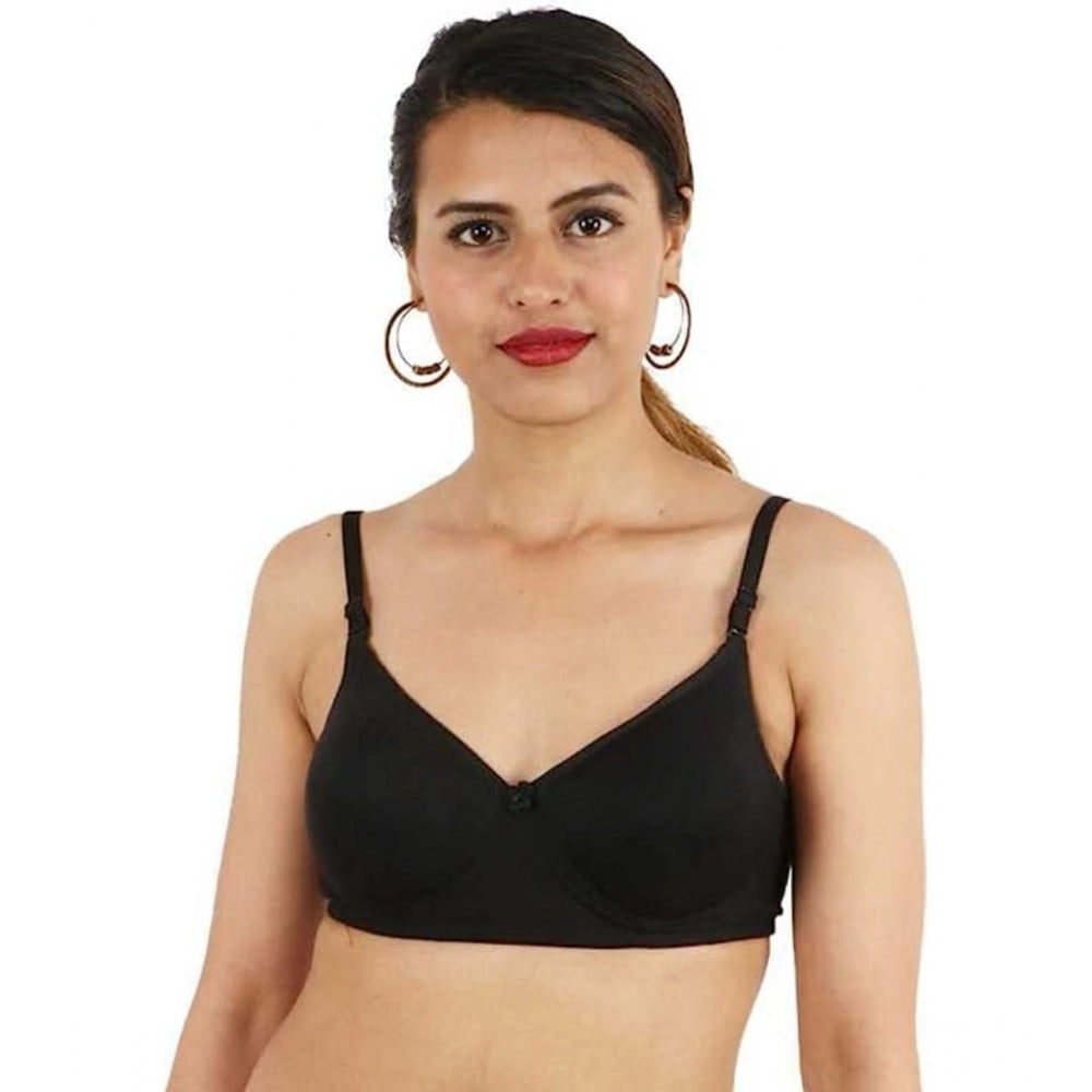 Women's Cotton Solid  Lightly Padded Bra (Black) - GillKart