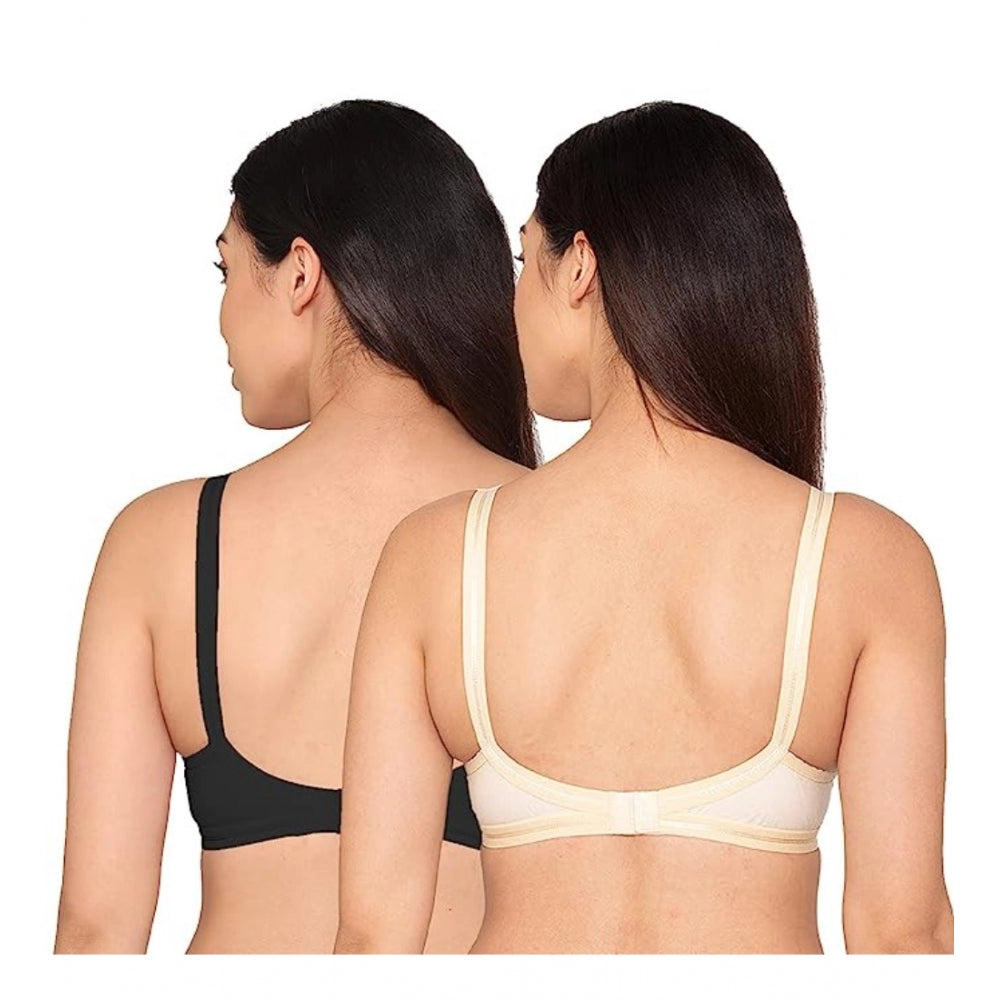 Pack Of_2 Women's Cotton Solid Non Padded Bra (Black - White) - GillKart