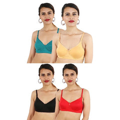 Pack Of_4 Women's Cotton Solid  Lightly Padded Bra (Multicolor) - GillKart