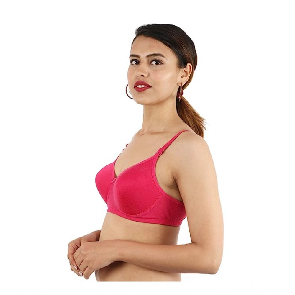 Women's Cotton Solid  Lightly Padded Bra (Pink) - GillKart