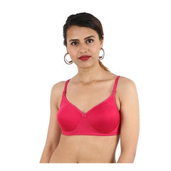 Women's Cotton Solid  Lightly Padded Bra (Pink) - GillKart