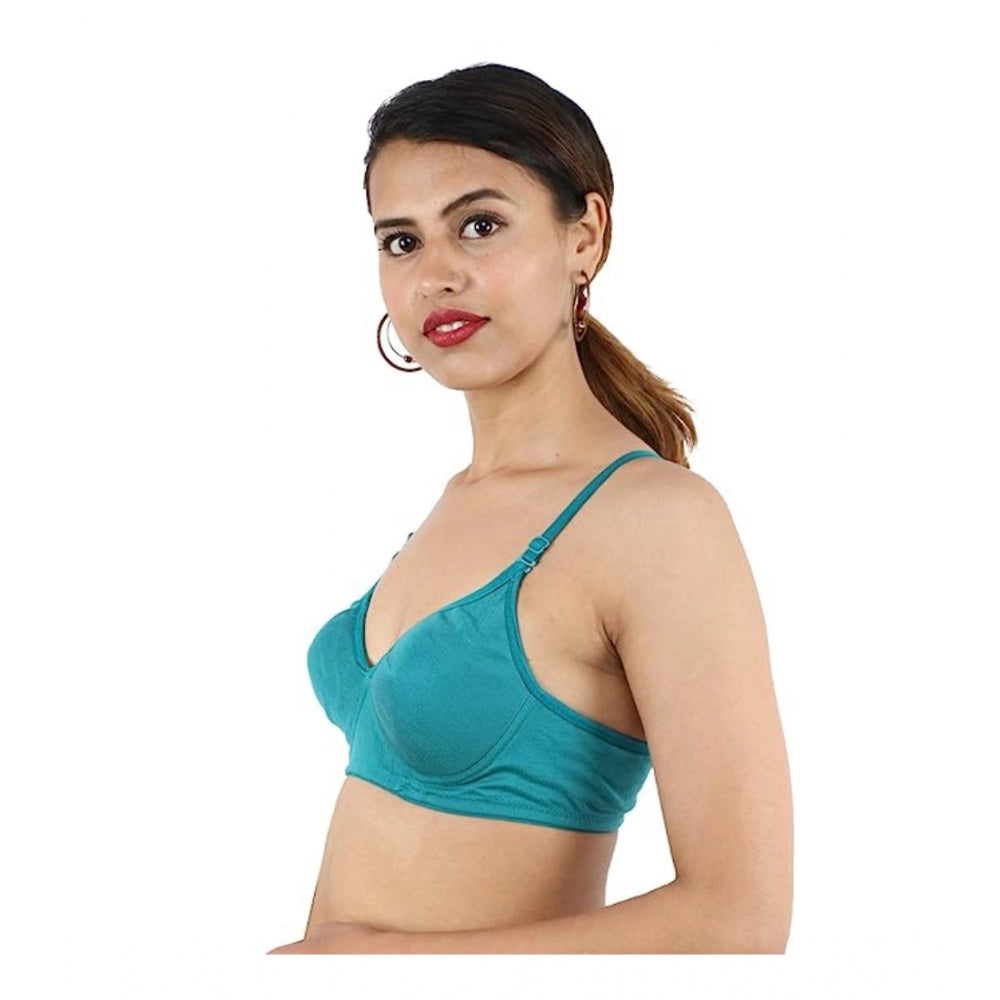 Women's Cotton Solid  Lightly Padded Bra (Blue) - GillKart