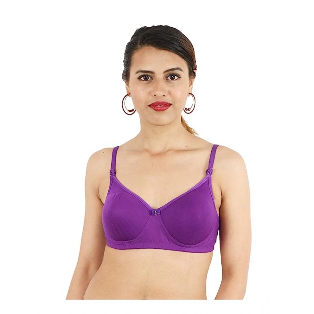 Women's Cotton Solid  Lightly Padded Bra (Purple) - GillKart