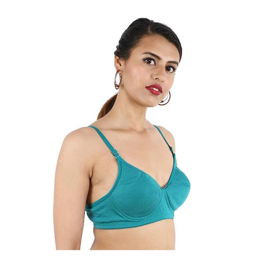 Women's Cotton Solid  Lightly Padded Bra (Blue) - GillKart