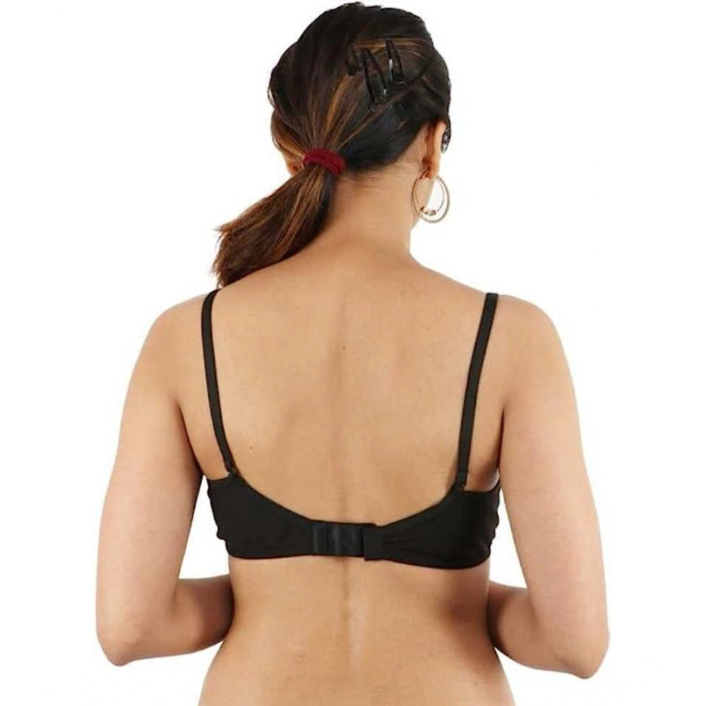 Women's Cotton Solid  Lightly Padded Bra (Black) - GillKart