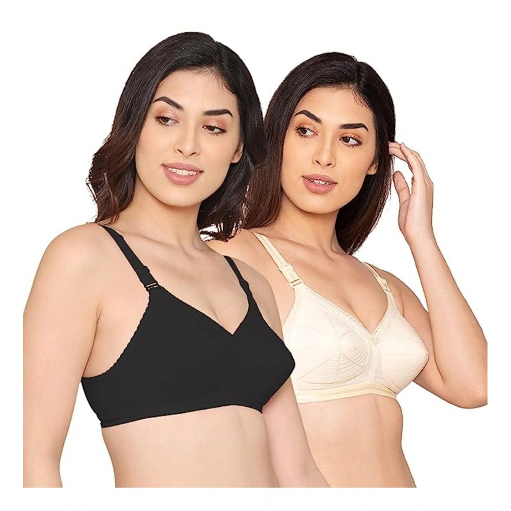 Pack Of_2 Women's Cotton Solid Non Padded Bra (Black - White) - GillKart